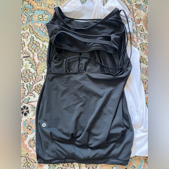 Lululemon Lot Of 2 Black White Exercise Top attached Sports Bra Womens Racerback - Picture 5 of 5